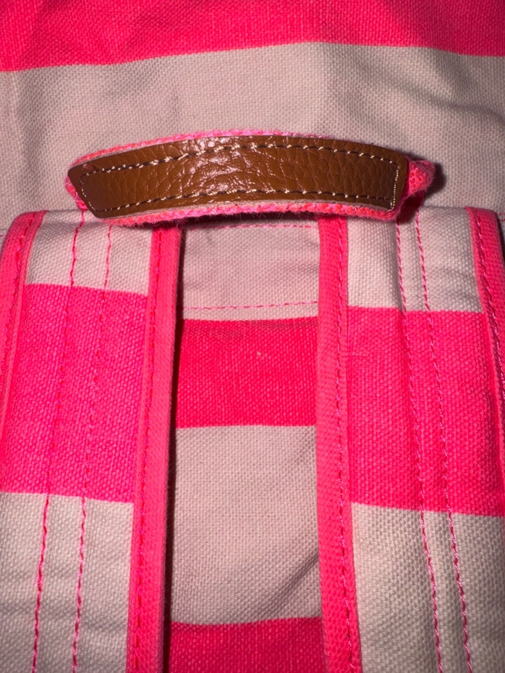 NWOT, Y2K PINK Victoria's Secret Neon Pink Striped Canvas Backpack, Vintage - Picture 4 of 11